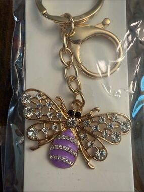 ItGirl Gold-tone Bee Keychain Charm with Purple Enamel Accent and Rhinestones
